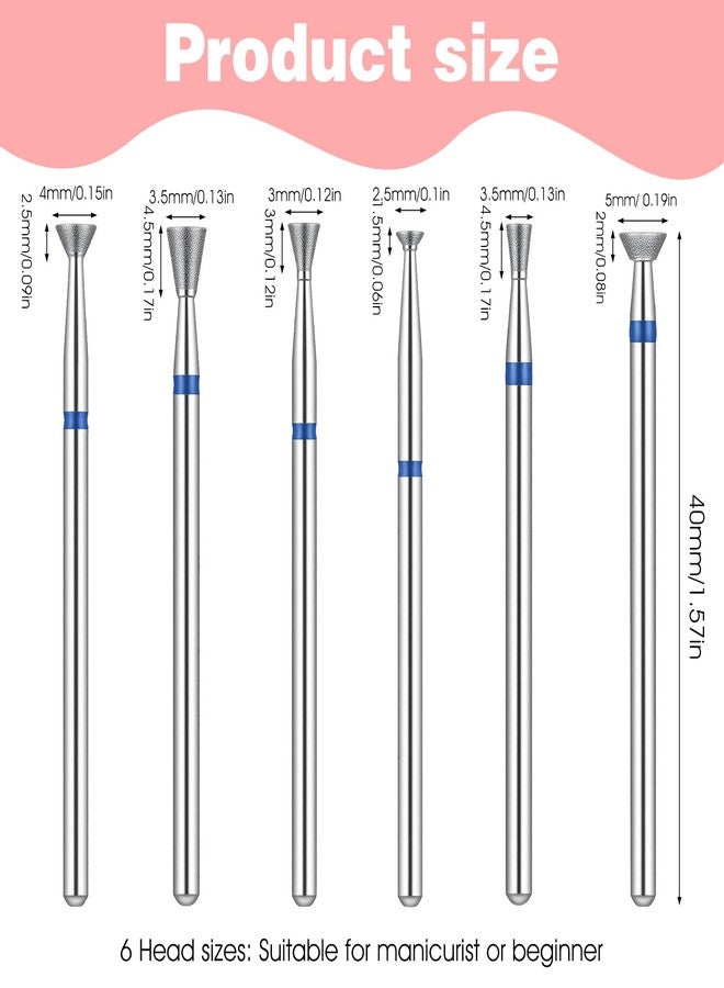 مجموعة رؤوس تنظيف الأظافر (6 قطع)، رؤوس مبرد أظافر ماسية روسية 3/32 بوصة، منظف كربيد آمن واحترافي للجلد الميت حول الأظافر، أدوات صالون تجميل مع حافظة - Image 2